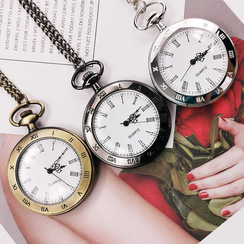 Large double-display Roman retro pocket watch