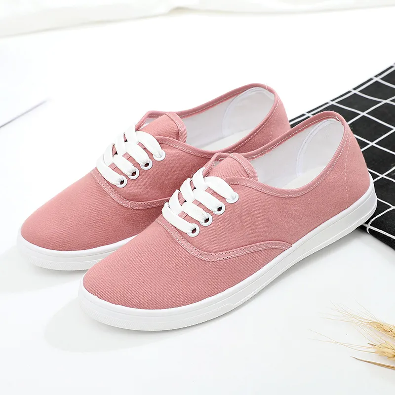 Lace-up canvas shoes wild Korean white student shoes - Pink