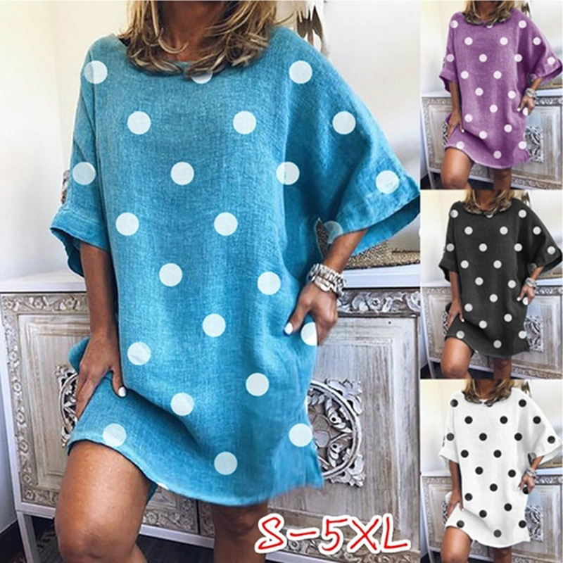 Round neck loose short sleeve dress