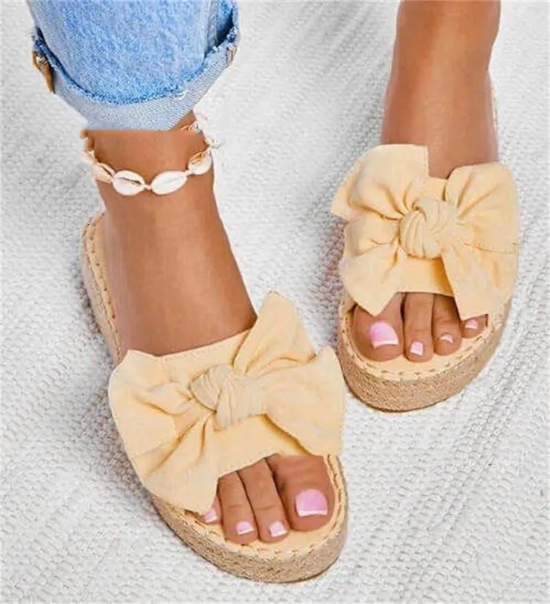 Bowknot flat slippers women's pedal lazy shoes - Yellow