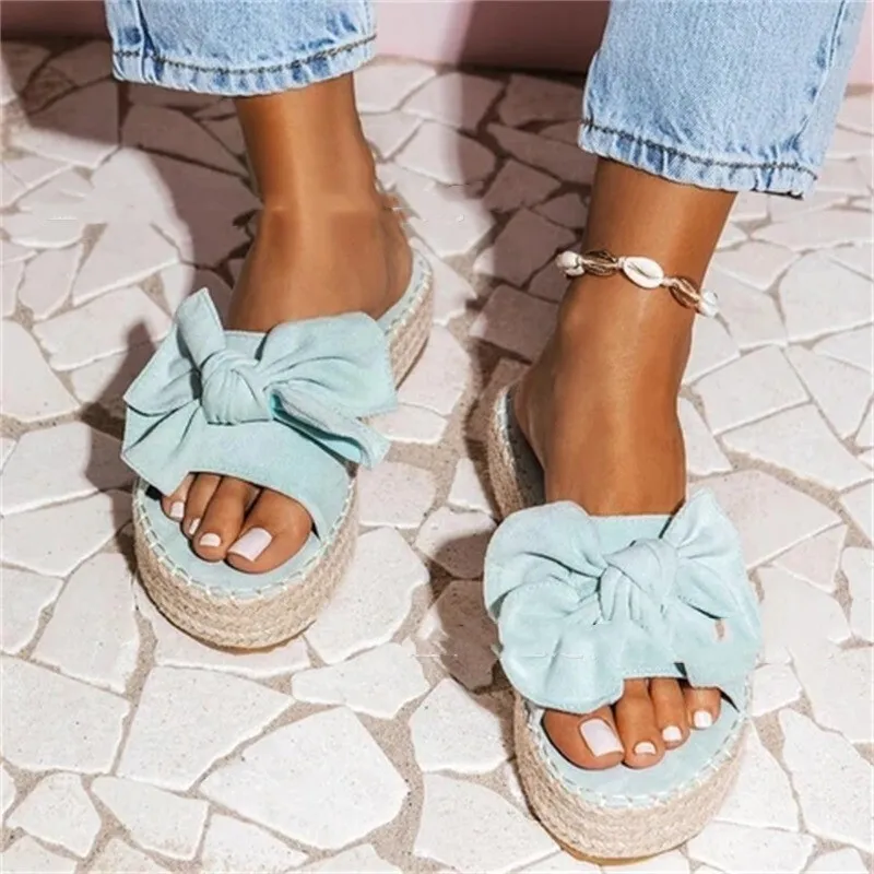 Bowknot flat slippers women's pedal lazy shoes - Green
