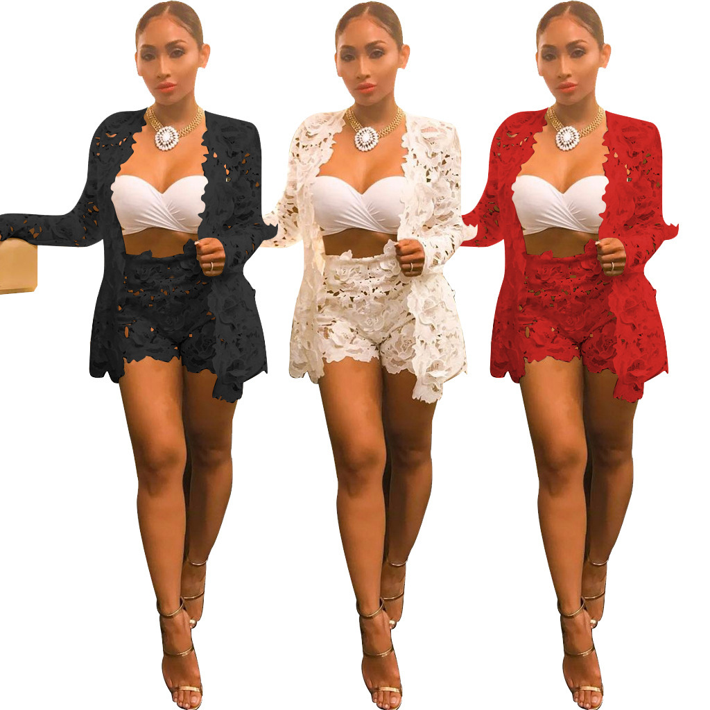 Lace long sleeve pants suit