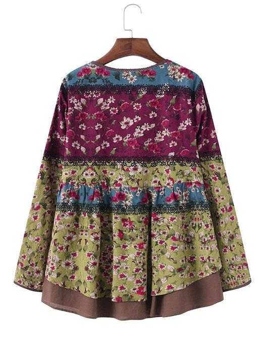Cotton twist printed contrast shirt V-neck T-shirt skirt