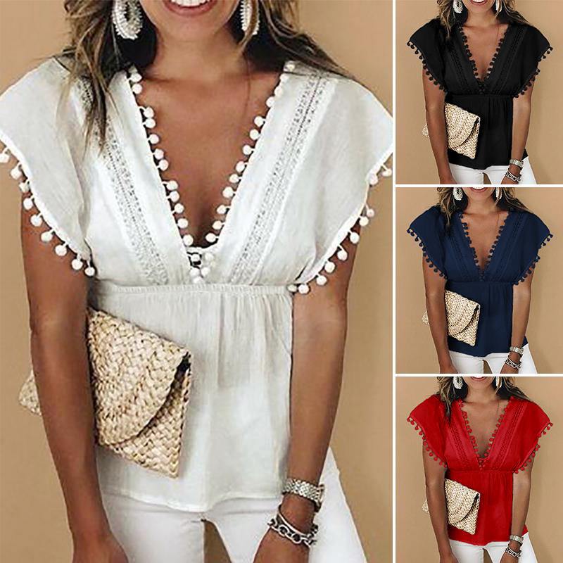 V-neck lace stitching cutout top