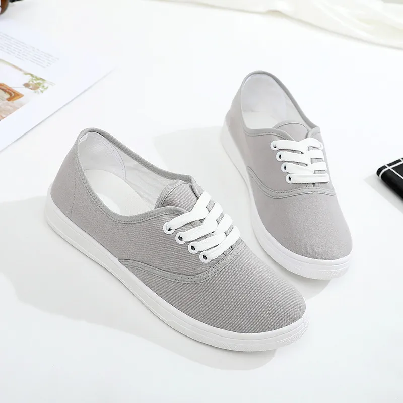 Lace-up canvas shoes wild Korean white student shoes - Grey