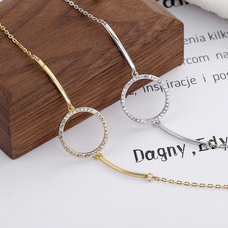 East Gate of South Korea S925 sterling silver simple cold wind Circle Bracelet female Korean style slightly inlaid round Bracelet
