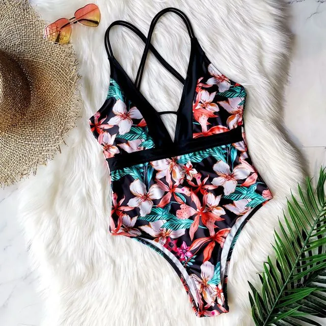Printed backless one-piece swimsuit - Printing-M