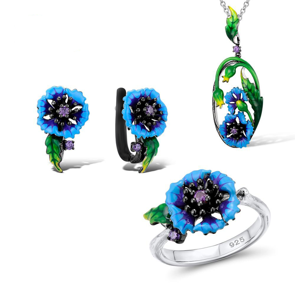 Blue cornflower earrings