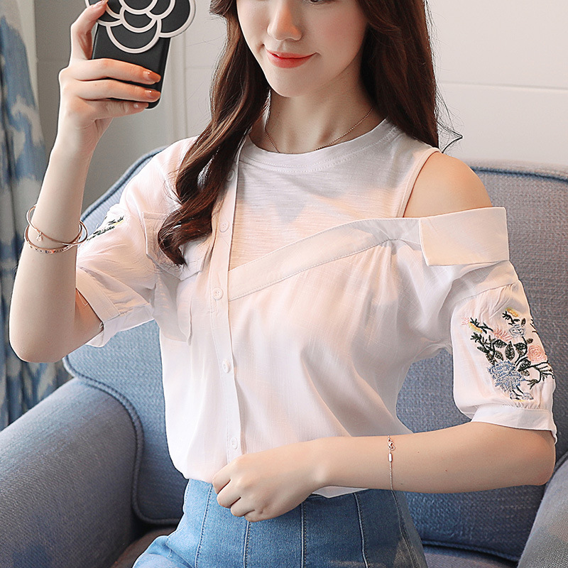 Strapless shoulder embroidered top