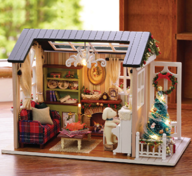 thumbnail image 2 of Snapklik.co : LED 3D Wooden Puzzle Winter Cabin DIY Iniature Building Kit 2 of 10