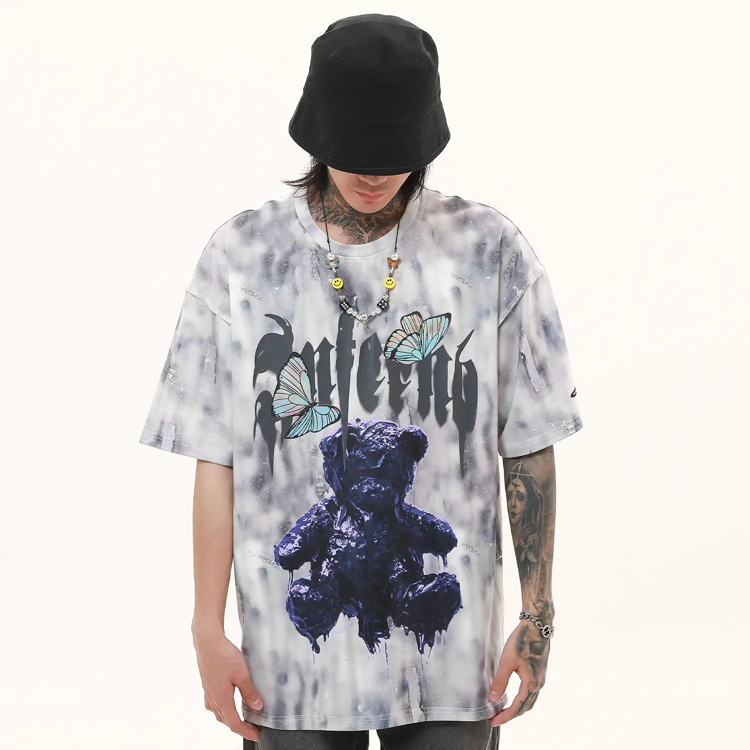 Tie dyed bear print short sleeve T-shirt