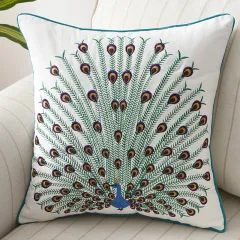 Bedroom bed peacock cushion pillow - White - View 1