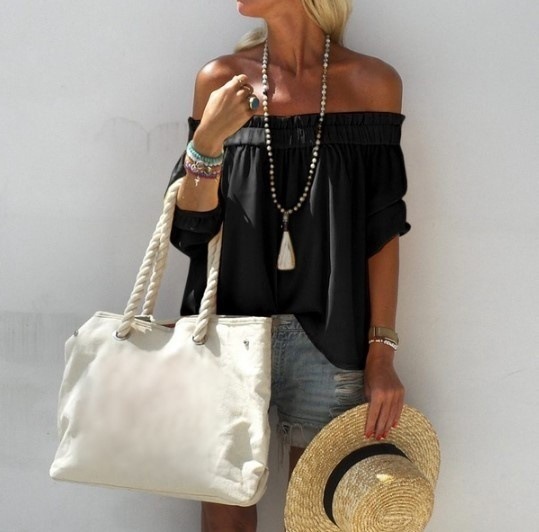 Short-sleeved pleated collar T-shirt