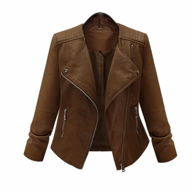 Thin locomotive leather coat Brown - Shop at LoveMi