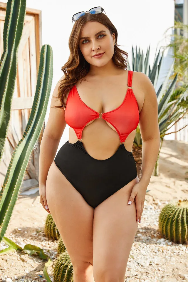 One piece swimsuit strap cutout Red - Shop at LoveMi