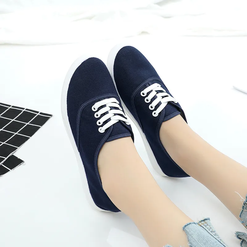 Lace-up canvas shoes wild Korean white student shoes - Blue