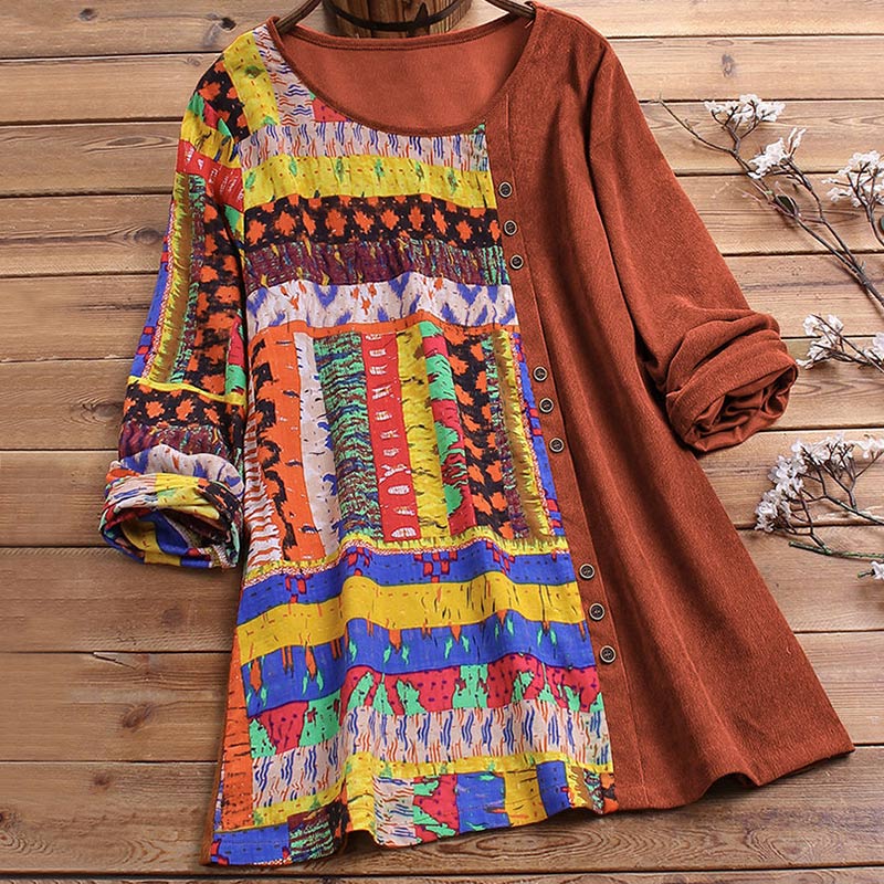 Printed long sleeve round neck top