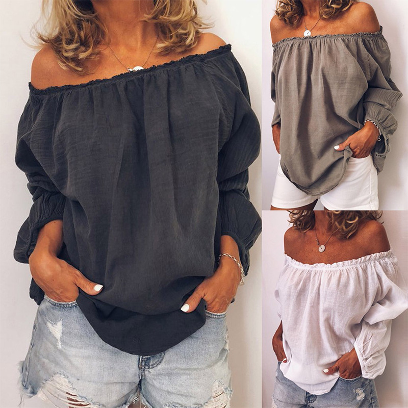 Linen cotton shoulder blouse long sleeves off-the-shoulder