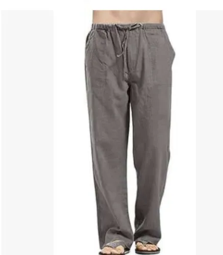 Men's linen large size pocket trousers - Dark Grey