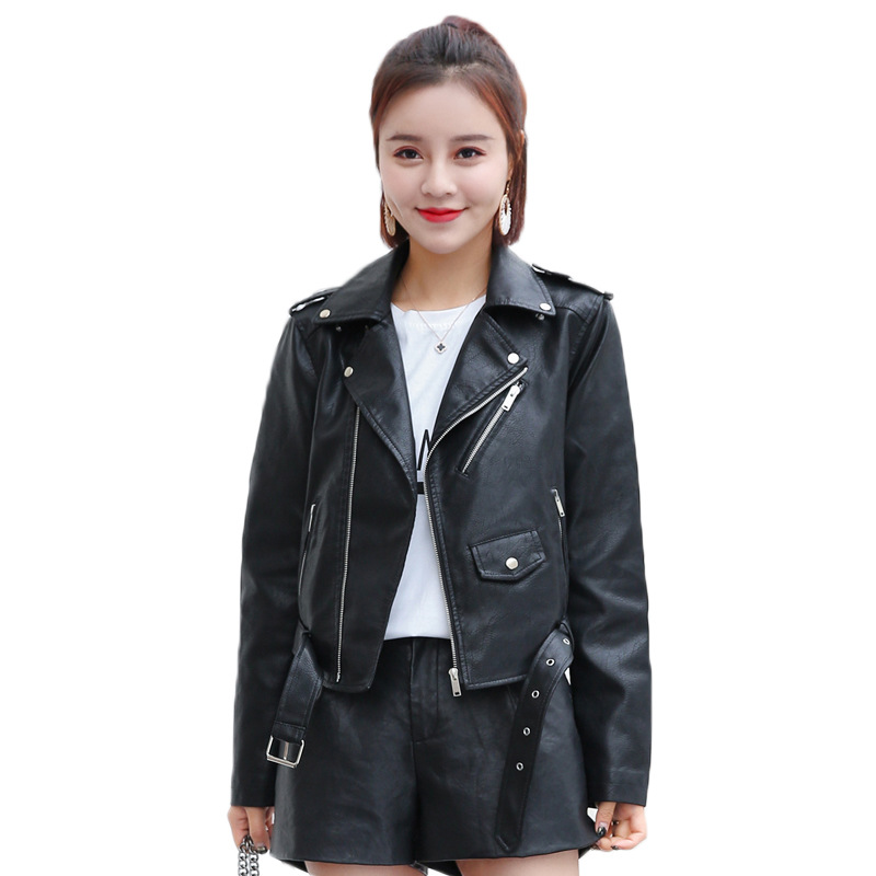 Small leather women's short jacket slim slim
