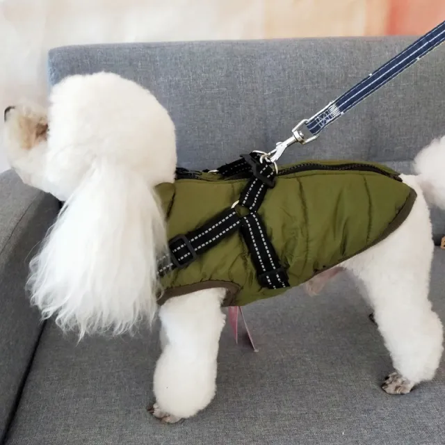 Waterproof Dog Clothes Winter Dog Coat With Harness Warm Pet Clothing Big Dog Jacket Chihuahua Labrador Coat Costume Army Green - Shop at LoveMi