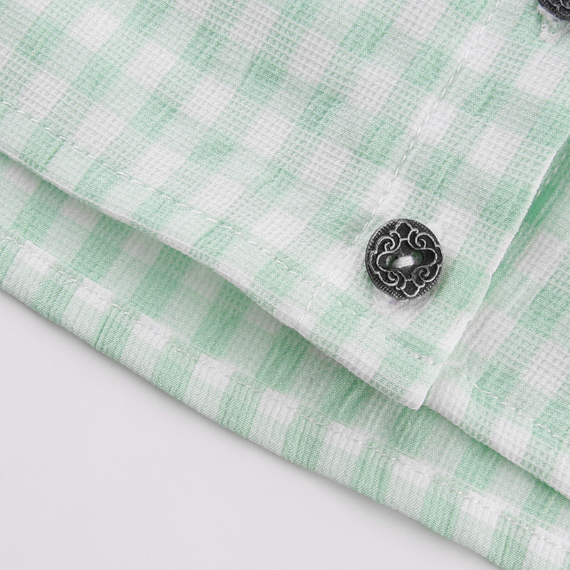 Green Check Strapless Shoulder Waist T-Shirt