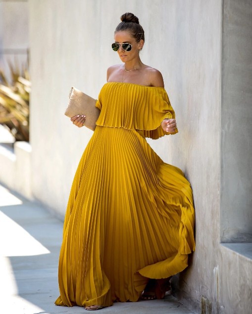 One shoulder chiffon dress