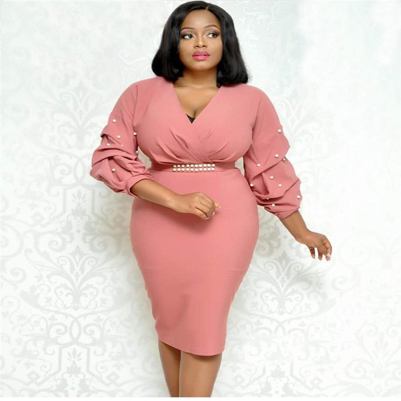 Multi-pleated V-neck beaded wavy sleeve dress