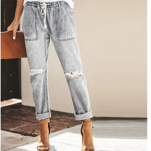 Casual straight hole trousers Grey - Shop at LoveMi