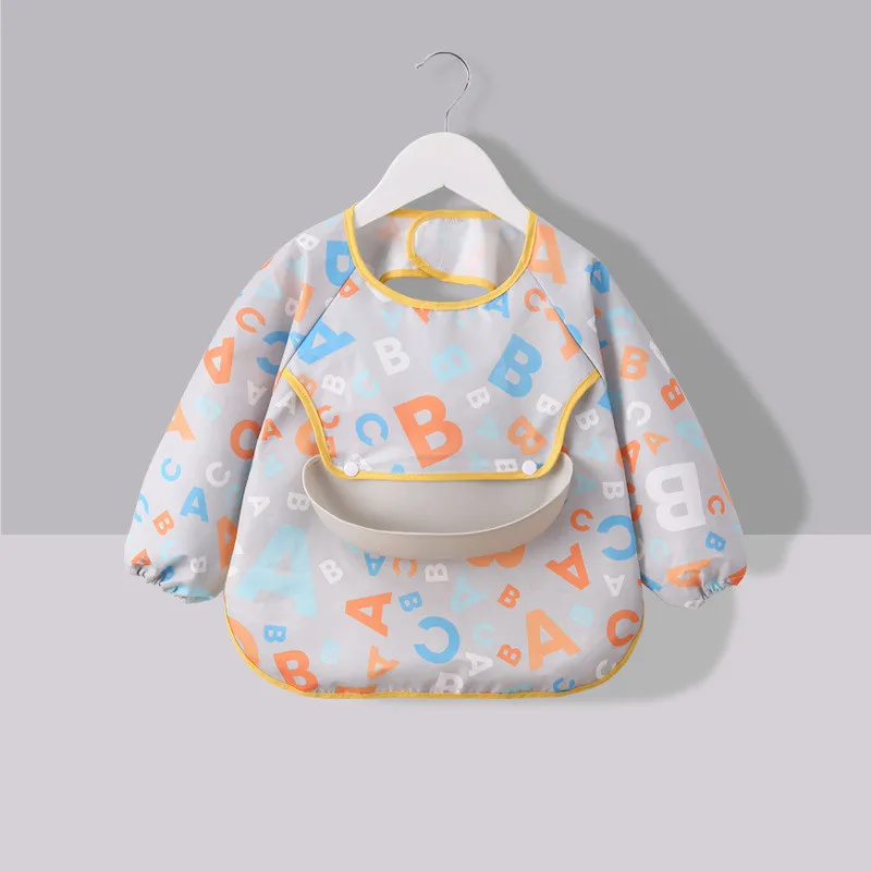 Baby meal gown waterproof dirty bib - Grey Letters