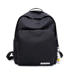 Solid color waterproof oxford casual backpack - Black - View 1