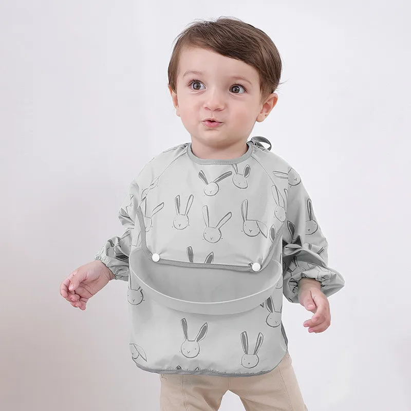 Baby meal gown waterproof dirty bib - Grey Rabbit