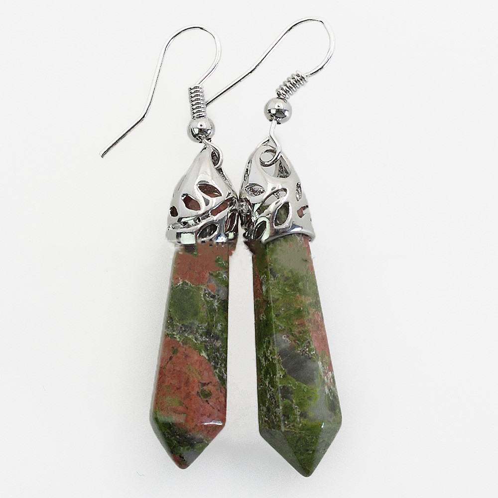 Natural crystal hexagonal column earrings