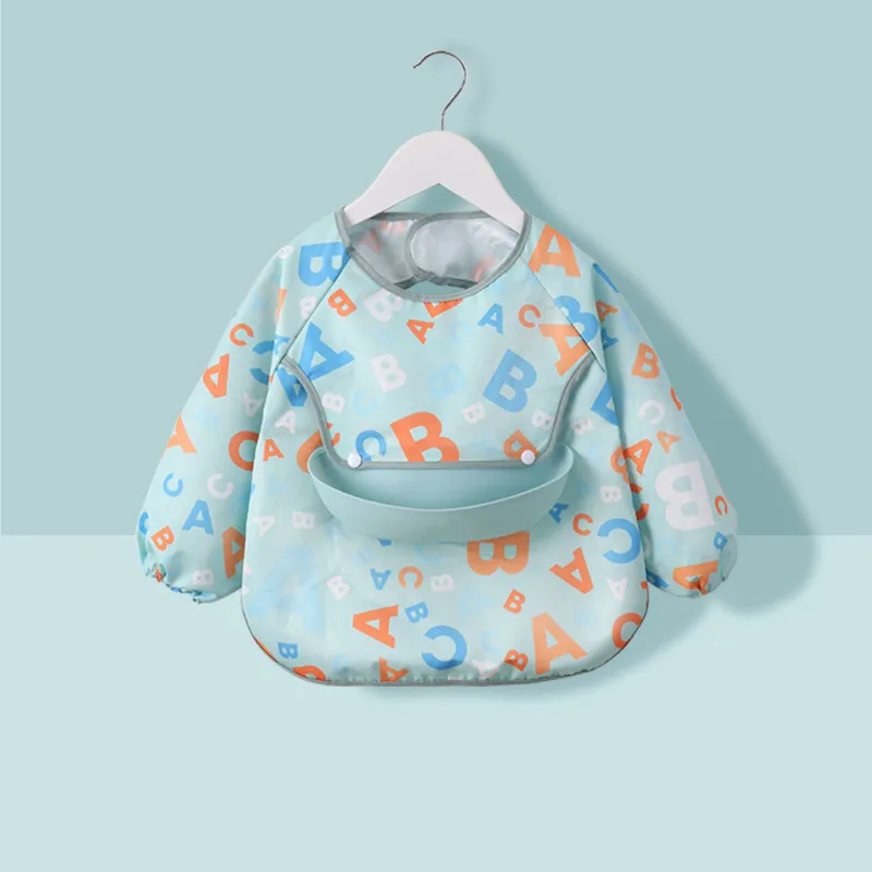 Baby meal gown waterproof dirty bib - Green Letters