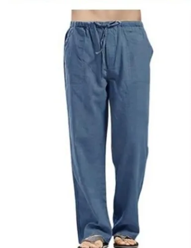 Men's linen large size pocket trousers Blue - Shop at LoveMi