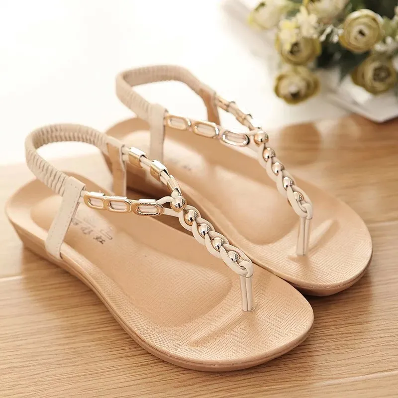 Bohemian sandals flat heel women's shoes - Beige