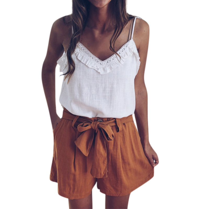 Solid color stitching lace sleeveless camisole