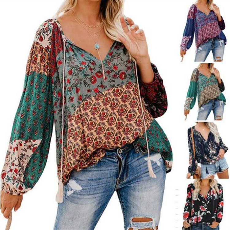 Floral print long sleeve pullover shirt