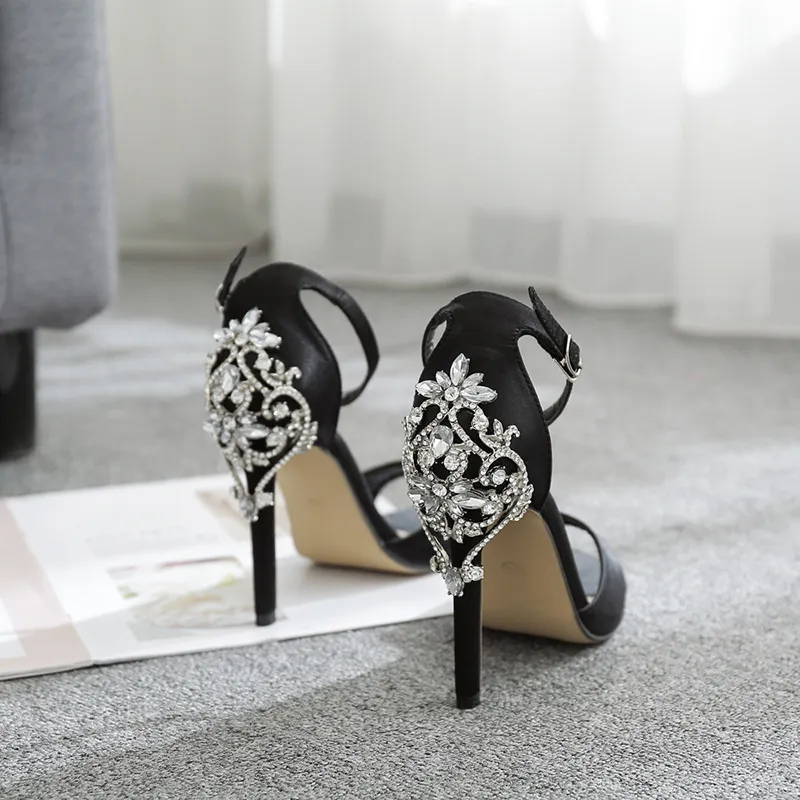 High heels rhinestone women's shoes - Black