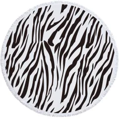 Superfine fibre with fringe round beach towel - White - View 1