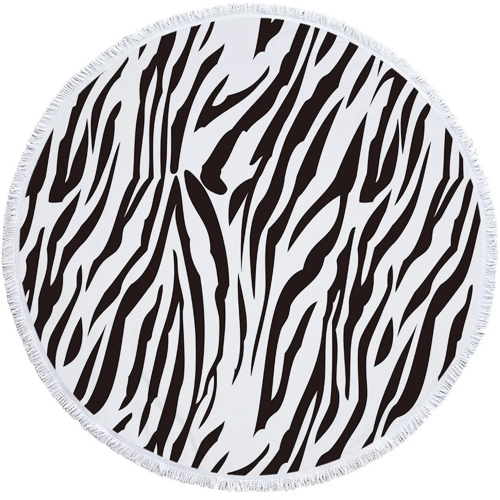 Superfine fiber with fringe round beach towel - White
