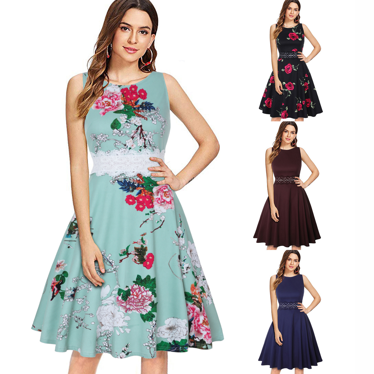 Lace stitching slim temperament dress