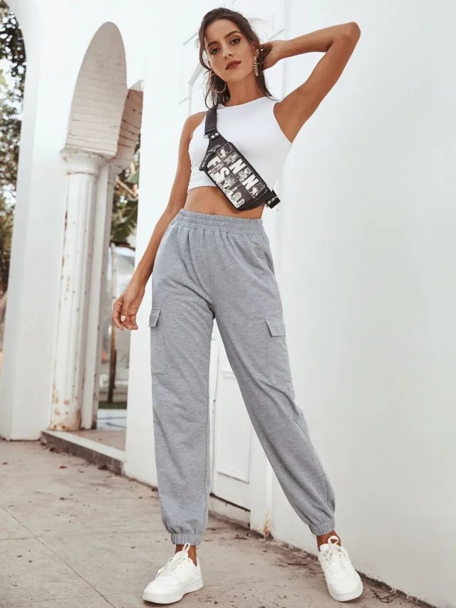 Women's sports high waist casual women's yoga pants trousers Grey - Shop at LoveMi
