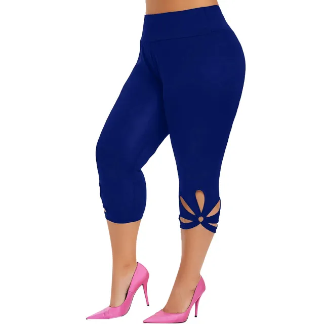 Women's solid color hollowed out plus size yoga leggings Blue - Shop at LoveMi