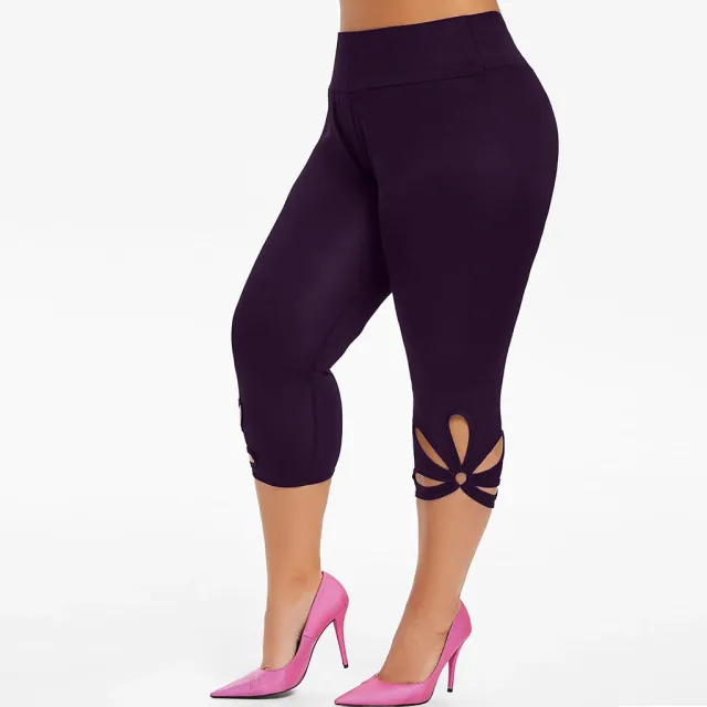 Women's solid color hollowed out plus size yoga leggings Purple - Shop at LoveMi