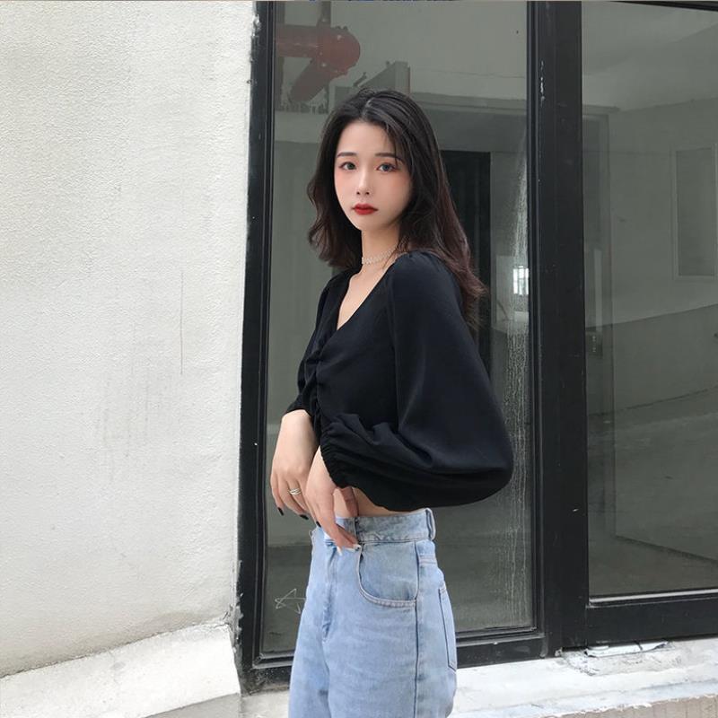 Women's V-neck short gang style shirt