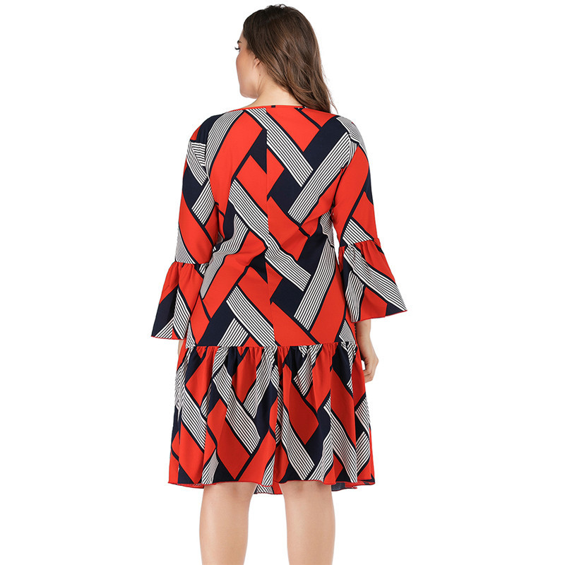 Striped plaid panel ruffle dress