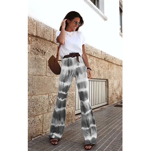 Loose casual printed flared trousers Grey - Shop at LoveMi