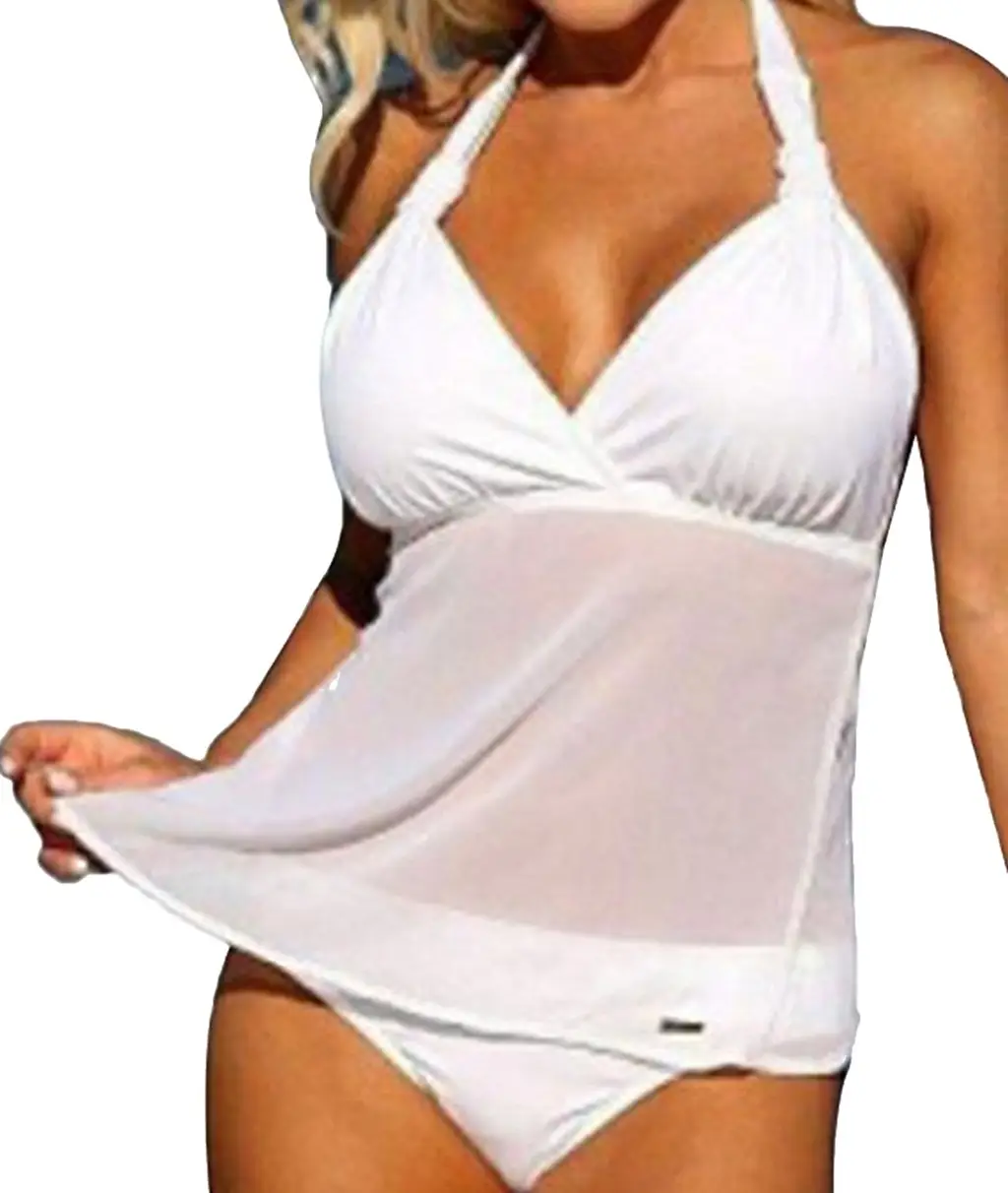 Split swimsuit with mesh pattern
