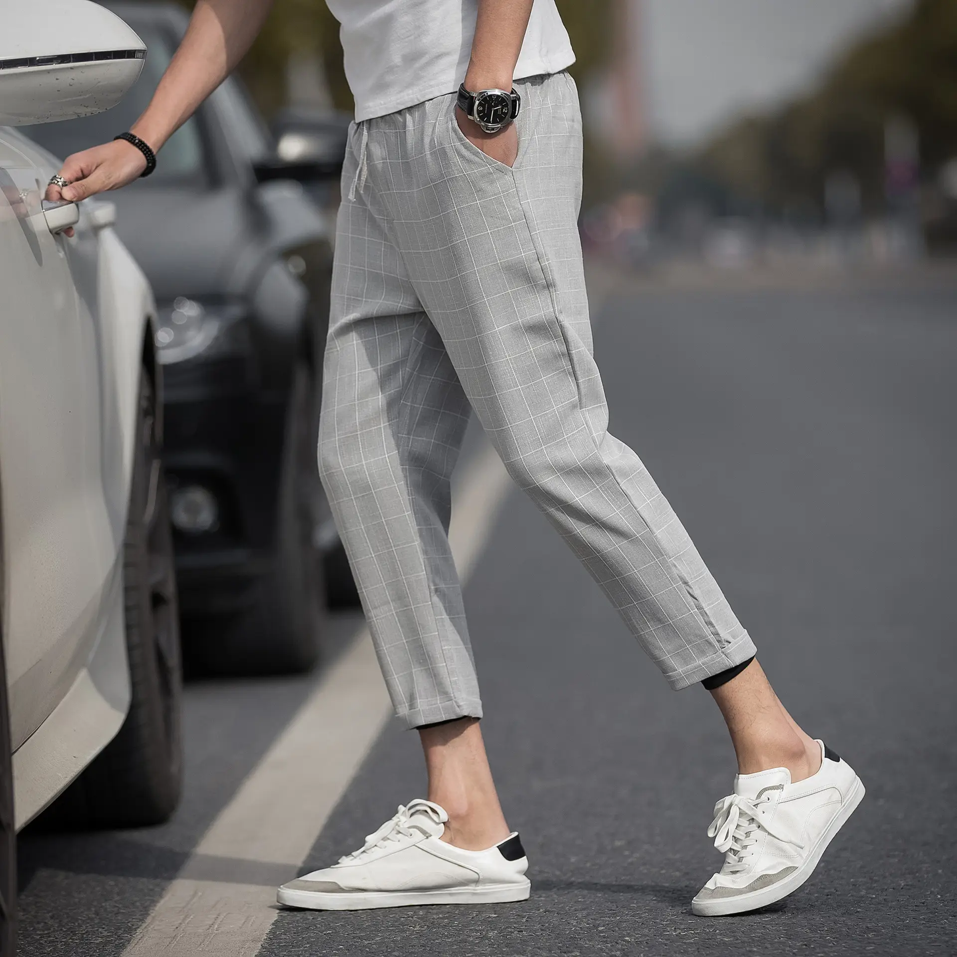 Men's checked casual pants